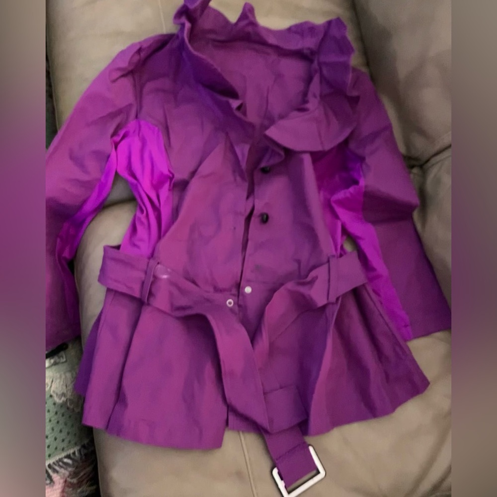 WEISSMAN Purple Ruffle Stretch JACKET with belt Bodysuit SET women’s size XL
